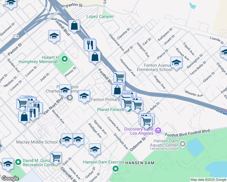 map of restaurants, bars, coffee shops, grocery stores, and more near 12227 Inspire Lane in Los Angeles