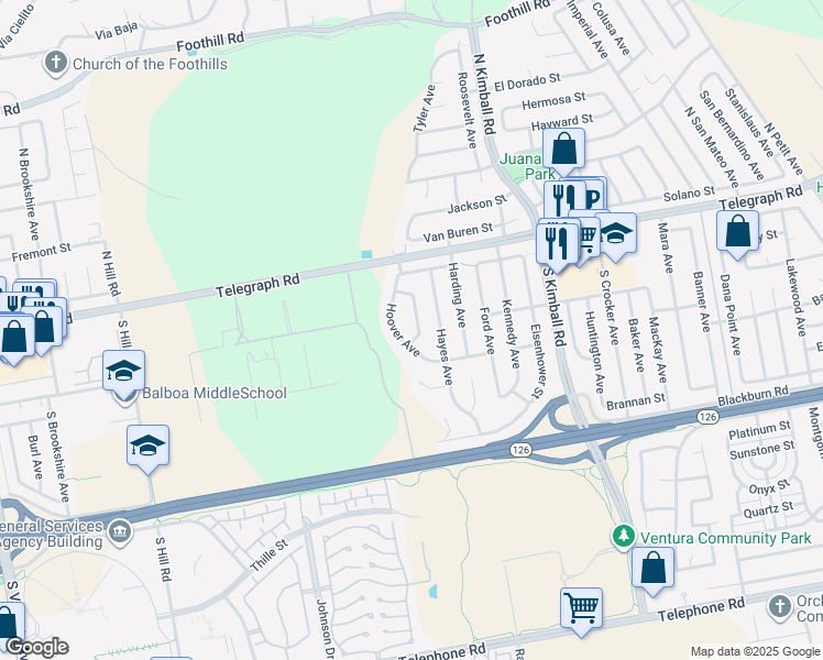 map of restaurants, bars, coffee shops, grocery stores, and more near 171 Taft Avenue in Ventura