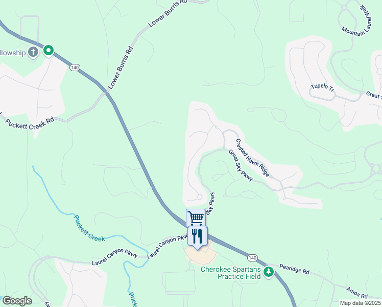 map of restaurants, bars, coffee shops, grocery stores, and more near 216 Crescent Moon Way in Canton