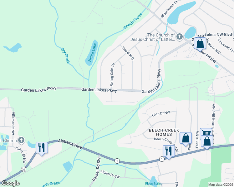 map of restaurants, bars, coffee shops, grocery stores, and more near 3903 Garden Lakes Parkway in Rome