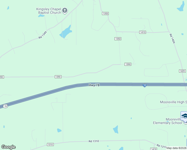 map of restaurants, bars, coffee shops, grocery stores, and more near 295 Road 1390 in Mooreville