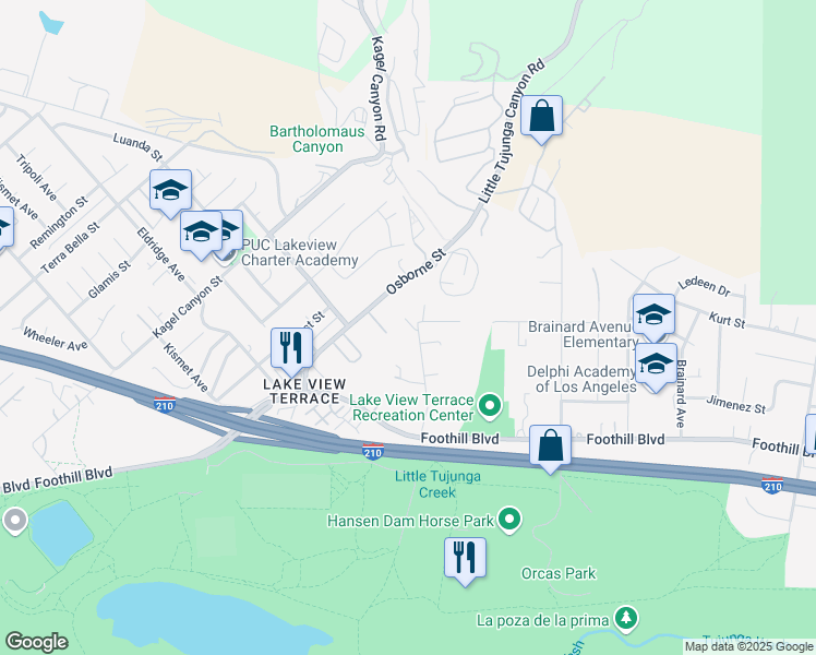 map of restaurants, bars, coffee shops, grocery stores, and more near 11431 Clybourn Avenue in Los Angeles