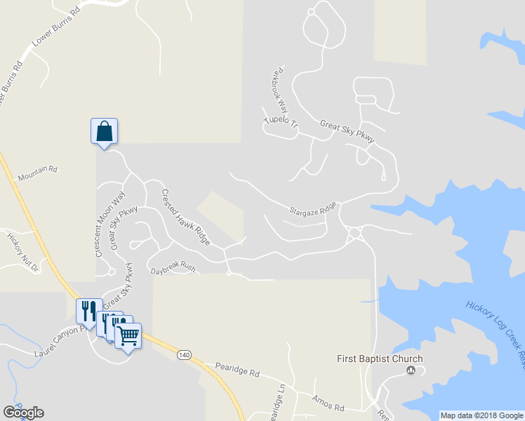 map of restaurants, bars, coffee shops, grocery stores, and more near 545 Wooded Mountain Trail in Canton