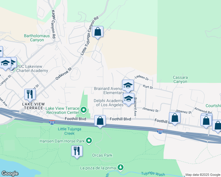 map of restaurants, bars, coffee shops, grocery stores, and more near 11455 Ruggiero Avenue in Los Angeles