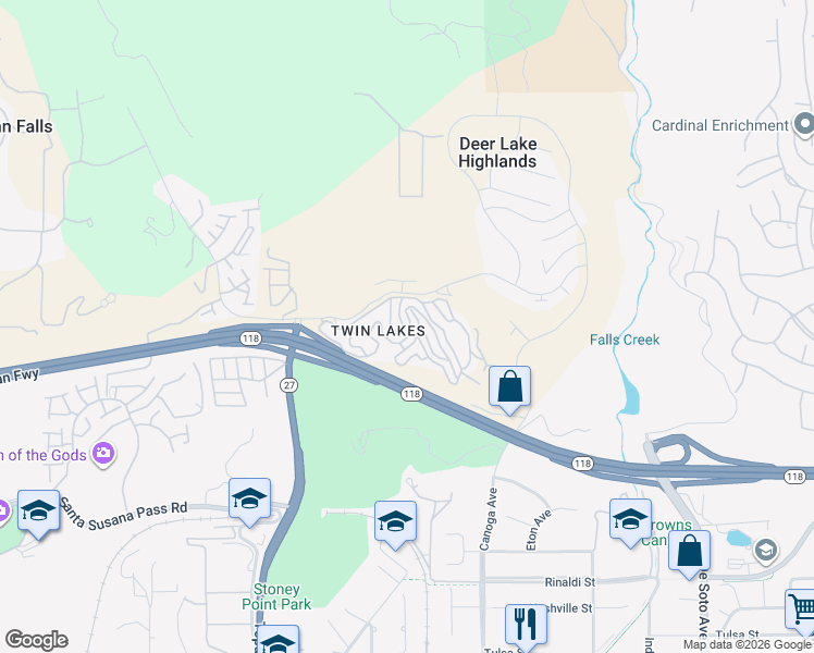map of restaurants, bars, coffee shops, grocery stores, and more near 21638 Wo-He-Lo Trail in Los Angeles
