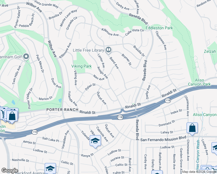 map of restaurants, bars, coffee shops, grocery stores, and more near 11401 Amigo Avenue in Los Angeles