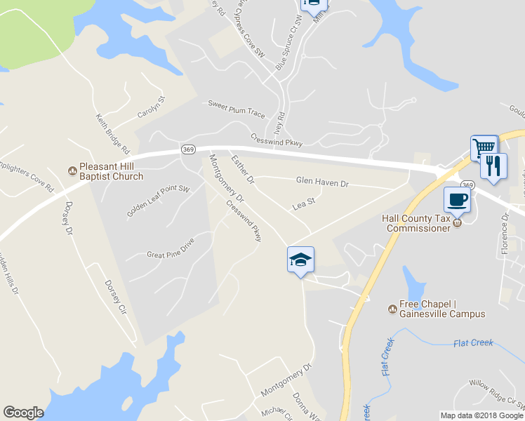 map of restaurants, bars, coffee shops, grocery stores, and more near 3227 Montgomery Drive in Gainesville