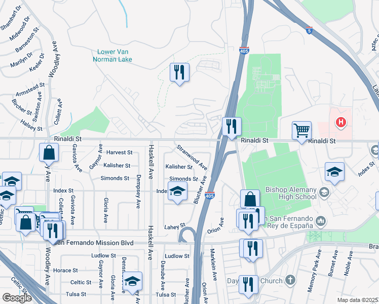 map of restaurants, bars, coffee shops, grocery stores, and more near 15631 Harvest Street in Los Angeles