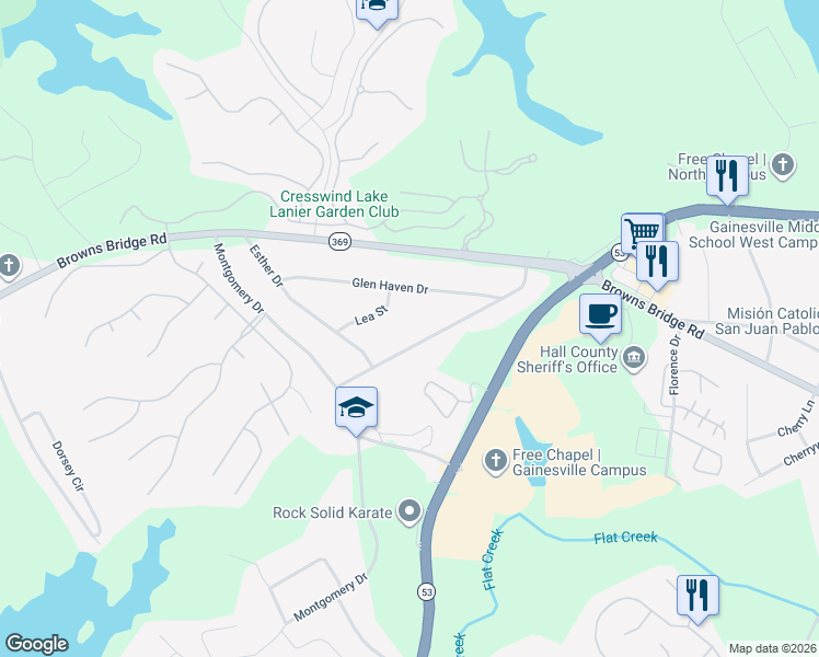 map of restaurants, bars, coffee shops, grocery stores, and more near 3044 Saint Charles Avenue in Gainesville