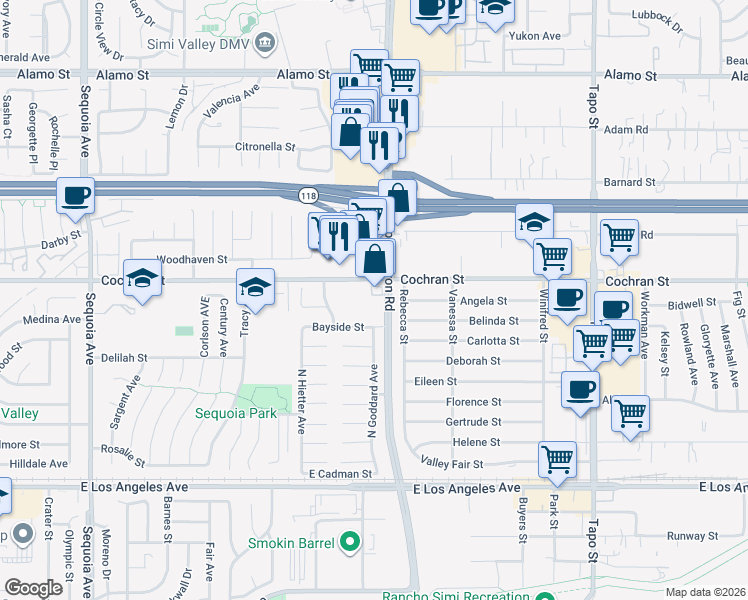 map of restaurants, bars, coffee shops, grocery stores, and more near in Santa Susana