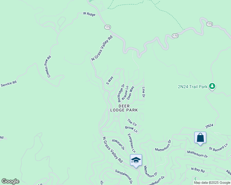 map of restaurants, bars, coffee shops, grocery stores, and more near Valley Drive in Lake Arrowhead