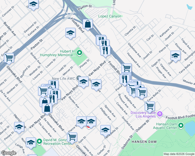 map of restaurants, bars, coffee shops, grocery stores, and more near 12442 Sonoma Drive in Los Angeles