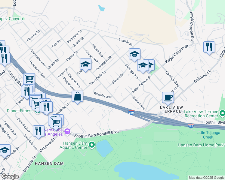 map of restaurants, bars, coffee shops, grocery stores, and more near 11671 Goleta Street in Los Angeles