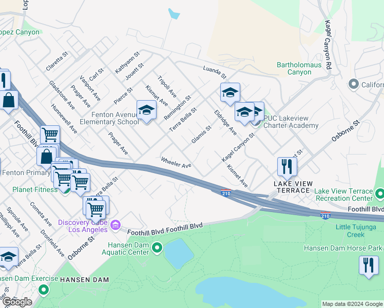 map of restaurants, bars, coffee shops, grocery stores, and more near 11671 Goleta Street in Los Angeles