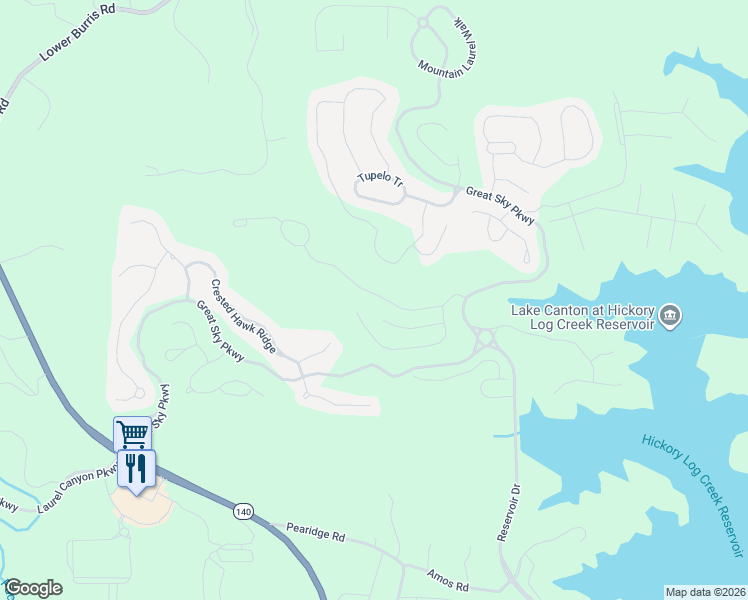 map of restaurants, bars, coffee shops, grocery stores, and more near 545 Wooded Mountain Trail in Canton