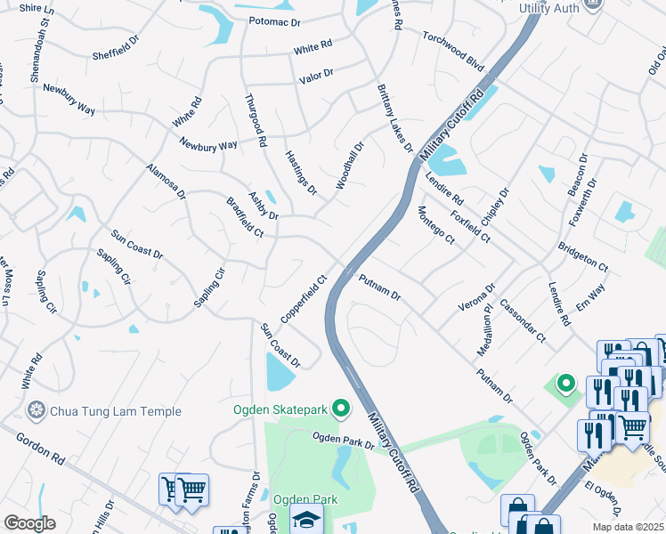 map of restaurants, bars, coffee shops, grocery stores, and more near 7142 Copperfield Court in Wilmington