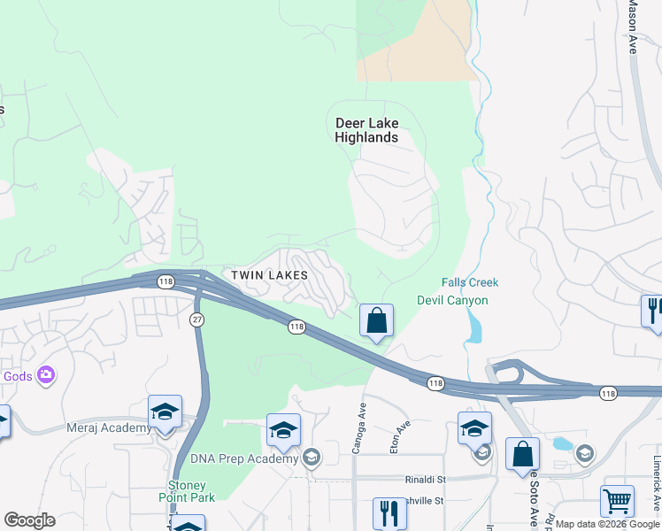 map of restaurants, bars, coffee shops, grocery stores, and more near Aucas Drive in Los Angeles