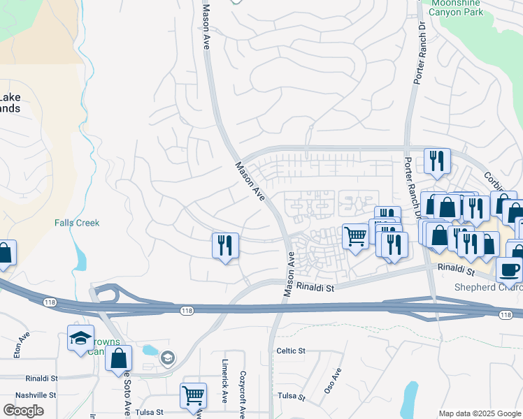 map of restaurants, bars, coffee shops, grocery stores, and more near 11506 Ferrara Lane in Los Angeles