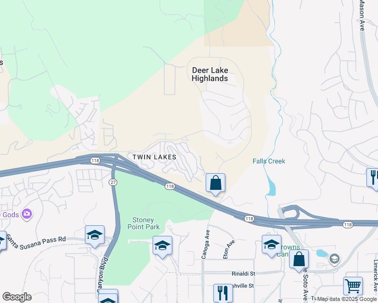 map of restaurants, bars, coffee shops, grocery stores, and more near Aucas Drive in Los Angeles County