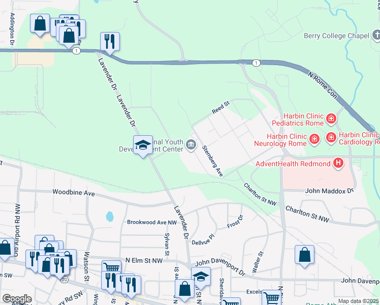 map of restaurants, bars, coffee shops, grocery stores, and more near 200 Marable Way in Rome