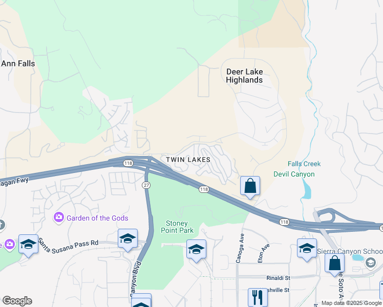 map of restaurants, bars, coffee shops, grocery stores, and more near 21674 Wo-He-Lo Trail in Los Angeles County
