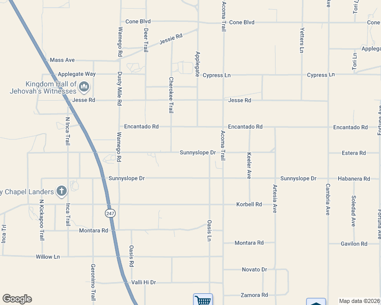map of restaurants, bars, coffee shops, grocery stores, and more near Sunnyslope Drive in Landers