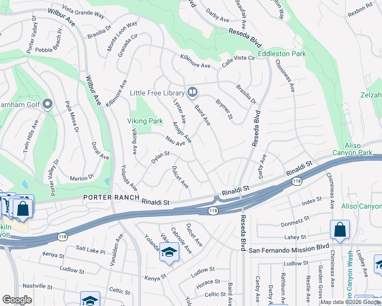 map of restaurants, bars, coffee shops, grocery stores, and more near 11401 Amigo Avenue in Los Angeles