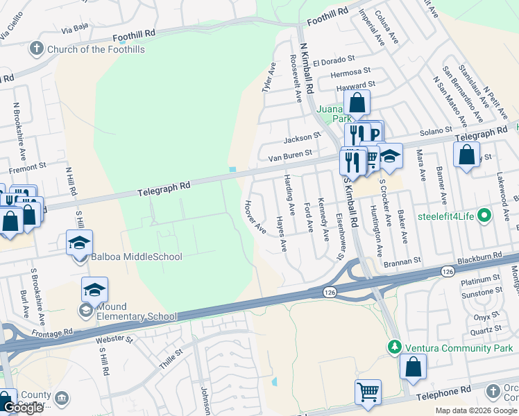 map of restaurants, bars, coffee shops, grocery stores, and more near 171 Taft Avenue in Ventura
