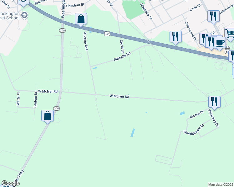map of restaurants, bars, coffee shops, grocery stores, and more near 611 West McIver Road in Darlington