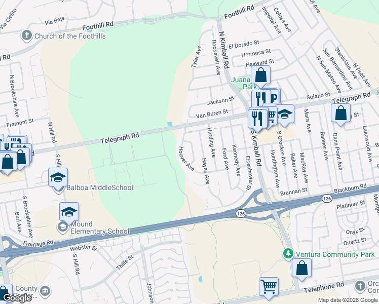 map of restaurants, bars, coffee shops, grocery stores, and more near 143 Taft Avenue in Ventura
