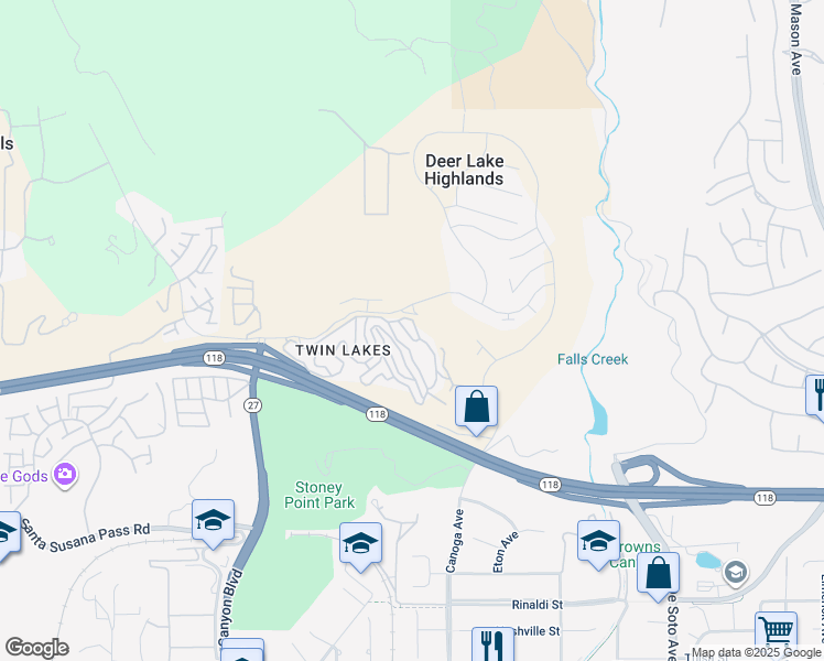 map of restaurants, bars, coffee shops, grocery stores, and more near 21458 Mayan Drive in Los Angeles County