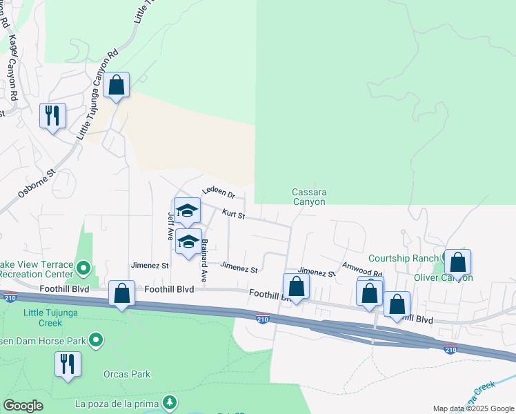 map of restaurants, bars, coffee shops, grocery stores, and more near 11471 Cassara Avenue in Los Angeles