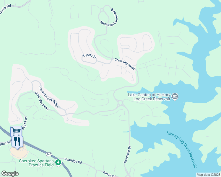 map of restaurants, bars, coffee shops, grocery stores, and more near 102 Stargaze Ridge in Canton