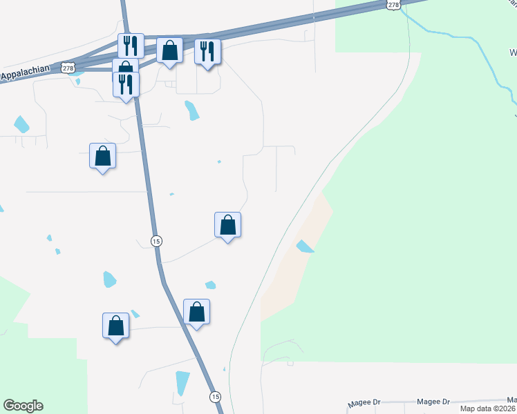 map of restaurants, bars, coffee shops, grocery stores, and more near 370 Henry Southern Drive in Pontotoc