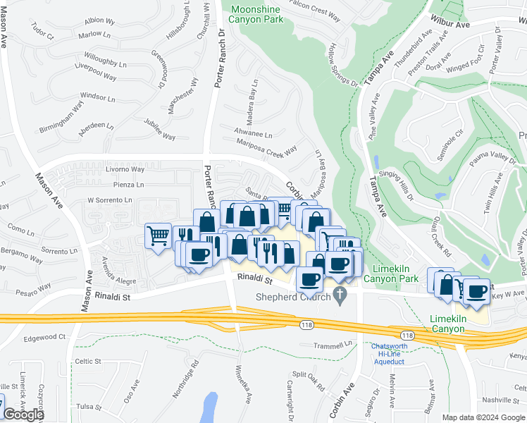 map of restaurants, bars, coffee shops, grocery stores, and more near 11463 Fernside Lane in Los Angeles