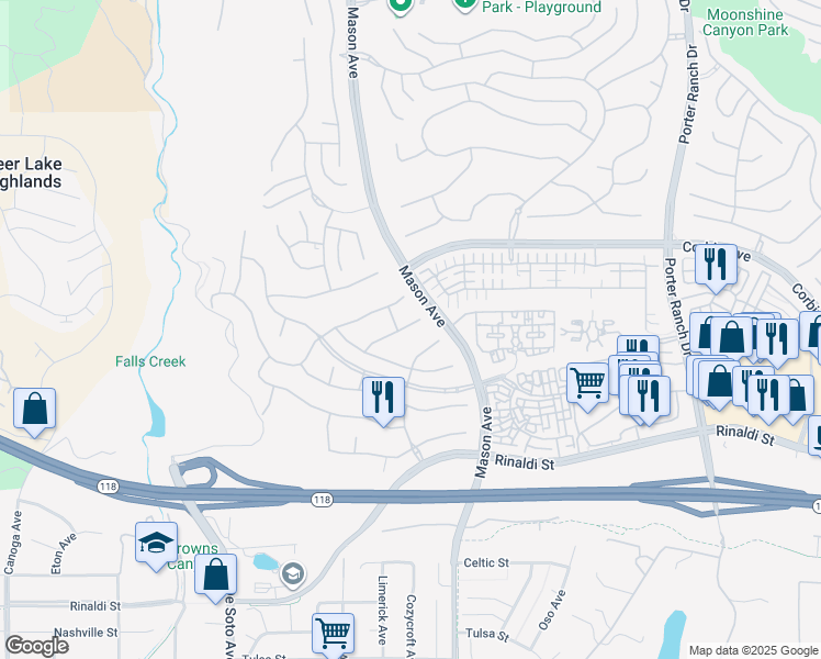 map of restaurants, bars, coffee shops, grocery stores, and more near 11397 Modena Lane in Los Angeles