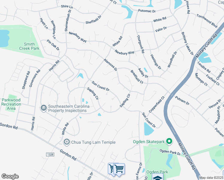 map of restaurants, bars, coffee shops, grocery stores, and more near 5307 Sun Coast Drive in Wilmington