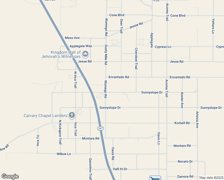 map of restaurants, bars, coffee shops, grocery stores, and more near 55724 Sunnyslope Drive in Landers