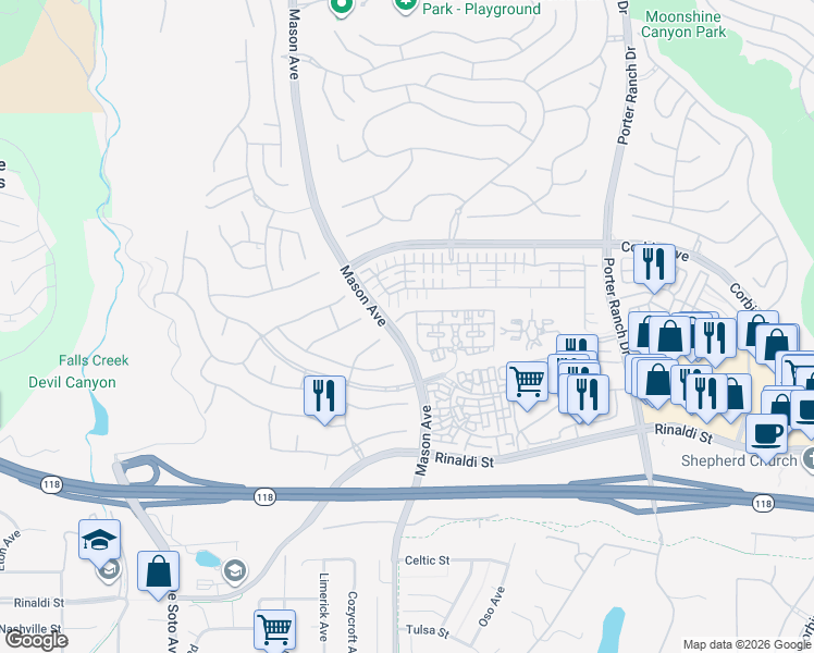 map of restaurants, bars, coffee shops, grocery stores, and more near 20455 Sorrento Lane in Los Angeles