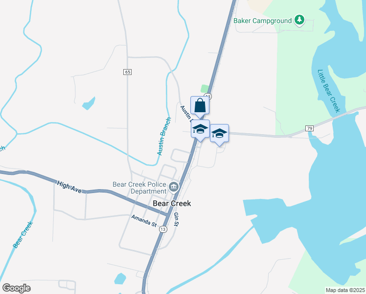 map of restaurants, bars, coffee shops, grocery stores, and more near Highway 13 in Bear Creek