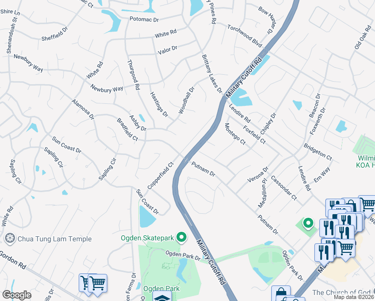 map of restaurants, bars, coffee shops, grocery stores, and more near 7225 Copperfield Court in Wilmington
