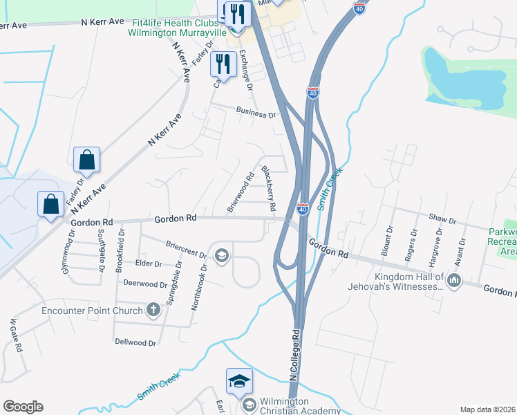 map of restaurants, bars, coffee shops, grocery stores, and more near 4413 Dewberry Road in Wilmington