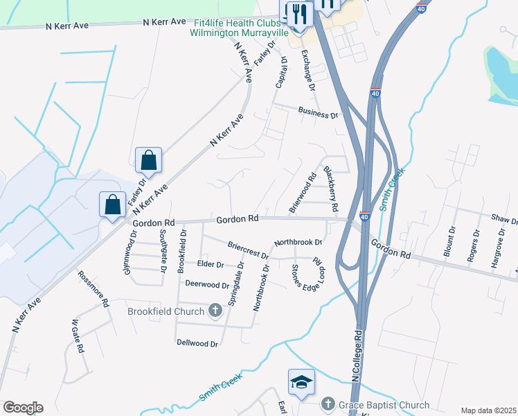map of restaurants, bars, coffee shops, grocery stores, and more near 4457 Gordon Road in Wilmington