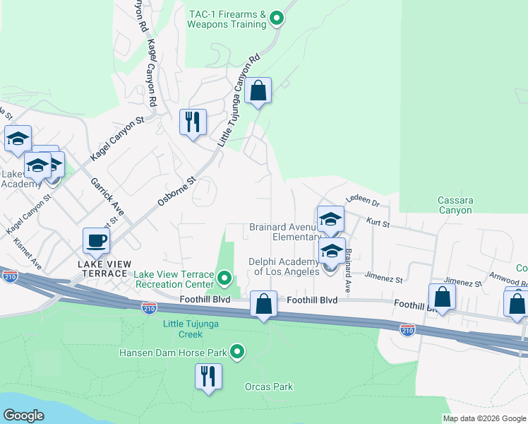 map of restaurants, bars, coffee shops, grocery stores, and more near 11471 Orcas Avenue in Los Angeles