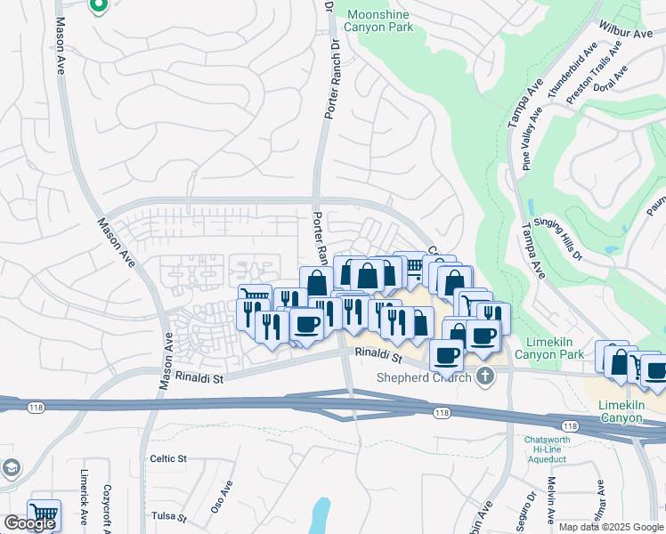 map of restaurants, bars, coffee shops, grocery stores, and more near 11437 North Vineland Court in Los Angeles