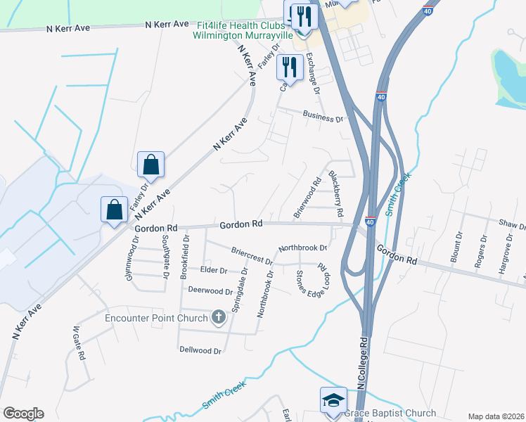 map of restaurants, bars, coffee shops, grocery stores, and more near 4457 Gordon Road in Wilmington