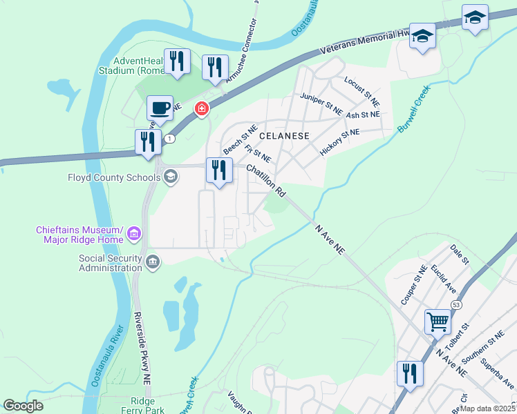 map of restaurants, bars, coffee shops, grocery stores, and more near 2 Quince Street Northeast in Rome