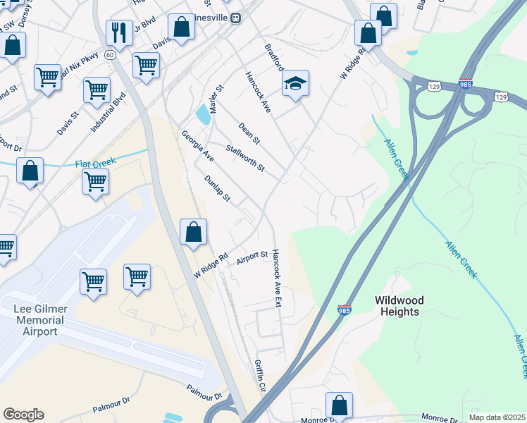 map of restaurants, bars, coffee shops, grocery stores, and more near 0 Georgia Avenue in Gainesville