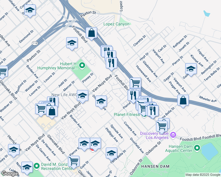 map of restaurants, bars, coffee shops, grocery stores, and more near 12361 Carl Street in Los Angeles