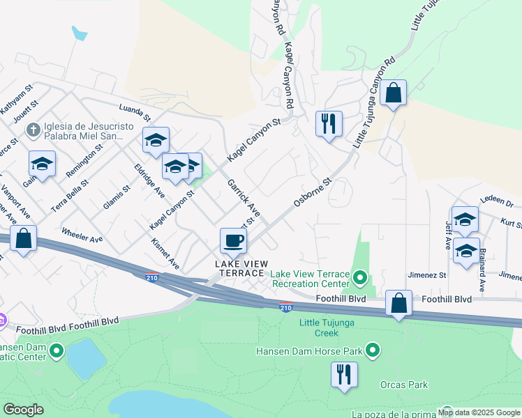 map of restaurants, bars, coffee shops, grocery stores, and more near 11500 Garrick Avenue in Los Angeles